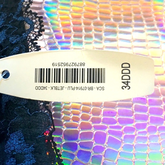 Adore Me Bra Black with Blue Lace Floral Design Women's 34F (34DDD) - Picture 7 of 11